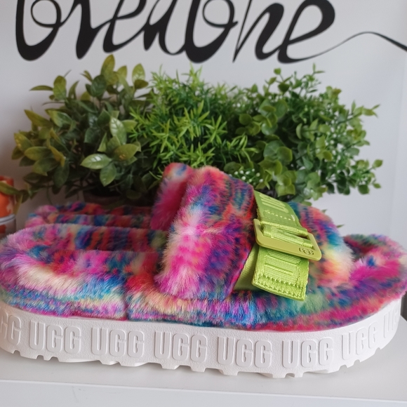 UGG Fluffita Pixelate Platform Slippers | Size 7 | NWT | Multicolor | Faux Shear - Picture 4 of 11